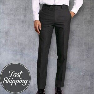 HART SHAFFNER MARX Mens Dress Pants 43 Unhemmed Stretch Wool NY Fit Gray Trouser